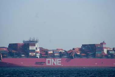 In another North Pacific storm, ONE Apus lost 1,860 containers into the ocean, in late November, as rows of containers collapsed.