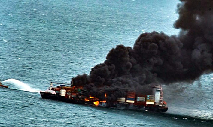 Container ship rocked by explosion 1